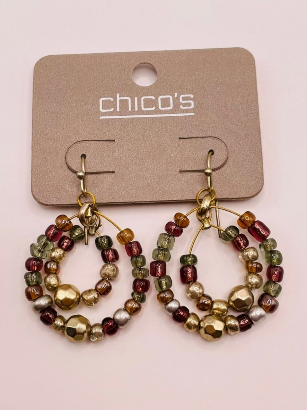 New With Tags Chico's Multicolor Beaded Hoop Earrings -63B